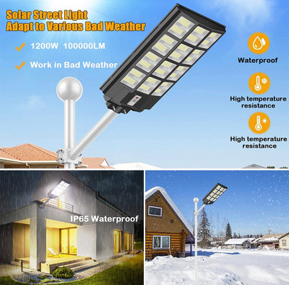 Lighteme 1200W Commercial Solar Street Light , 100000LM Parking Lot Light Dusk to Dawn With Remote