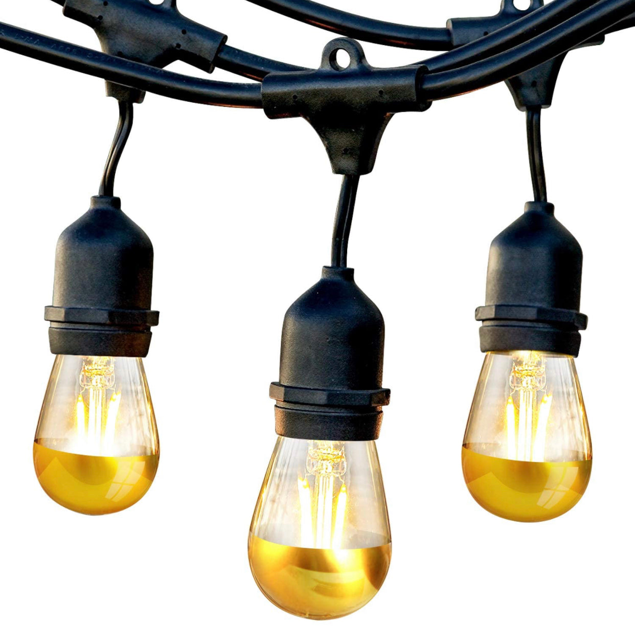 Lighteme Outdoor String Lights 48Ft Plug-In Anti Glare, Beautiful Gold Tip LED Bulbs - 48 Ft