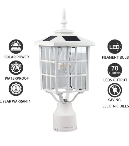 Lighteme LED Cast Aluminum Solar Post Light Fixture with 3-Inch Fitter Base for Outdoor Garden Post Pole Mount