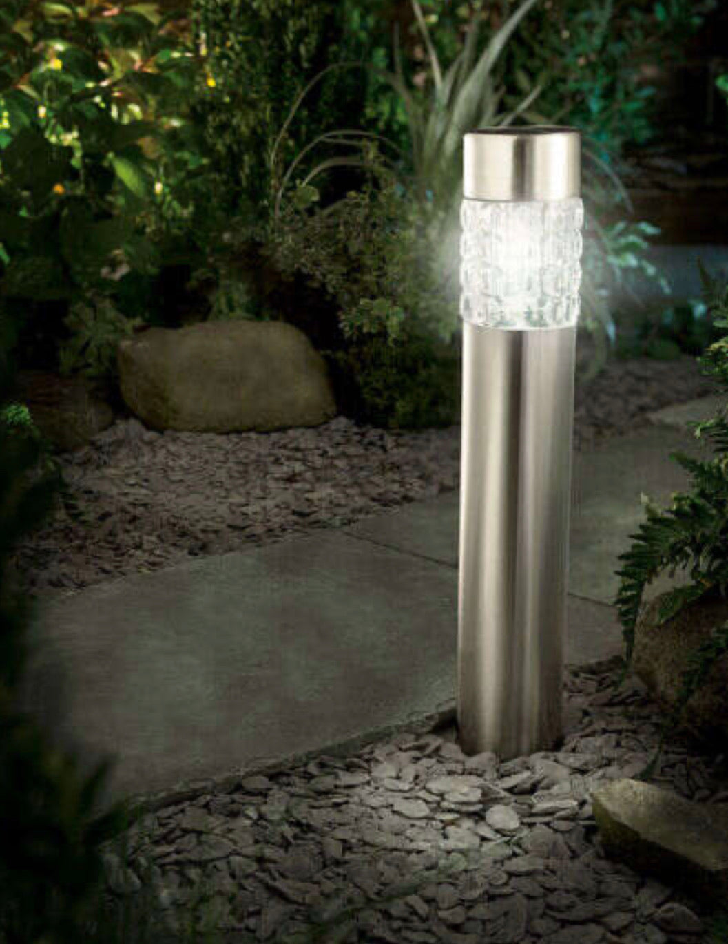 Lighteme Hampton Moderne solarbetriebene LED-Poller-Wegeleuchte aus Edelstahl, 15er-Pack