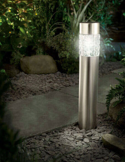 Lighteme Hampton Moderne solarbetriebene LED-Poller-Wegeleuchte aus Edelstahl, 15er-Pack