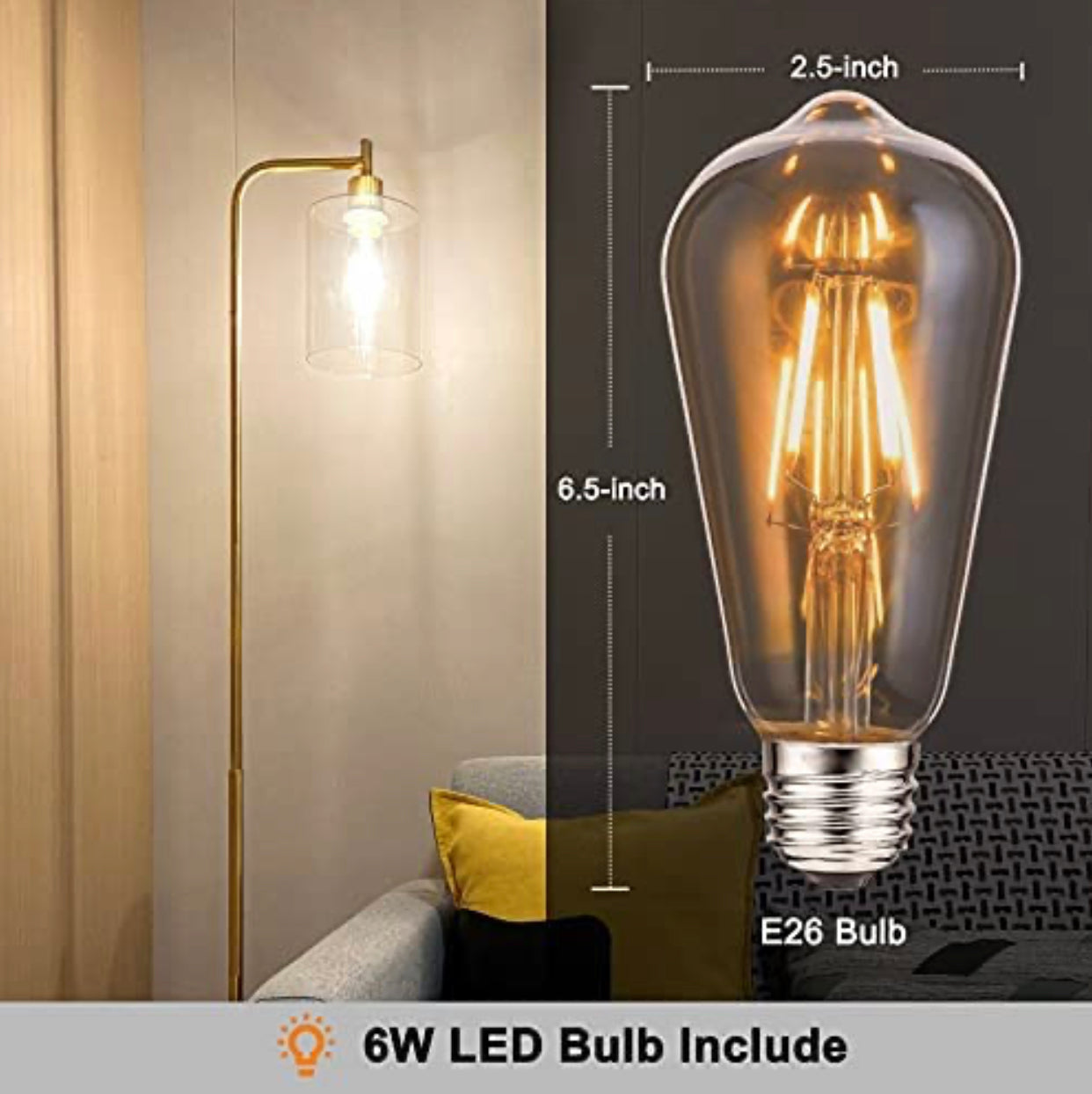 Lighteme Industrielle Stehlampe, Moderne Stehlampen mit hängendem Klarglasschirm 