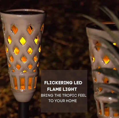 Lighteme LED Ceramic Solar Tiki Torch Lights Dancing Lights Outdoor Waterproof 2 Pack