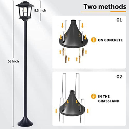 Lighteme 63" Solar Lamp Post Lights Outdoor 2 Pack ,Aluminum Floor Lamp,Waterproof Solar Powered Street Lights for Garden Warm White