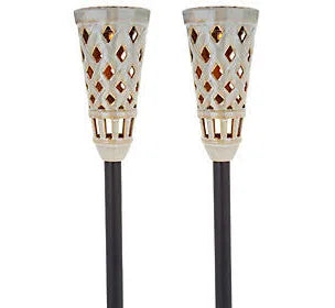Lighteme LED Ceramic Solar Tiki Torch Lights Dancing Lights Outdoor Waterproof 2 Pack