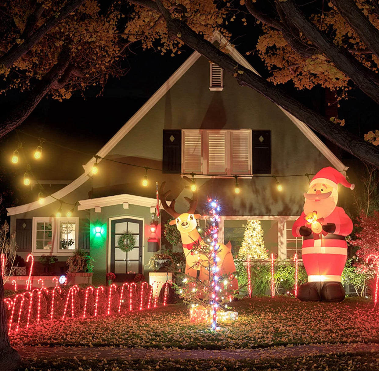 Lighteme 48 Fuß lange, steckbare LED-Lichterkette für den Außenbereich, wasserdicht, zum Aufhängen, dimmbare 2-W-Vintage-Edison-Glühbirnen 