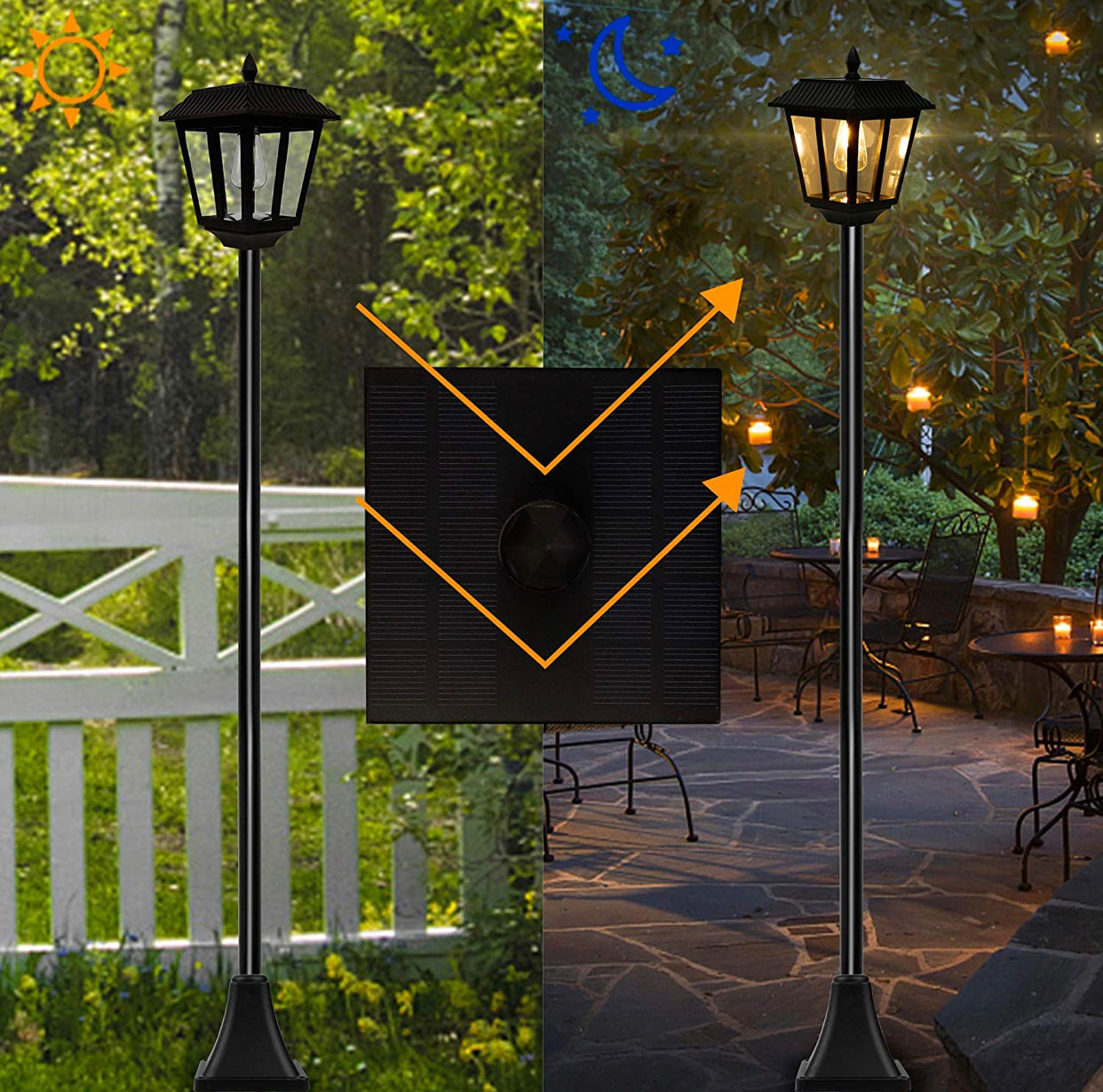 Lighteme 67 Inch Solar Lamp Post Lights, 100 Lumen Solar Powered Vintage Street Lights Outdoor, Warm White LED Edison Bulb Solar Post Light