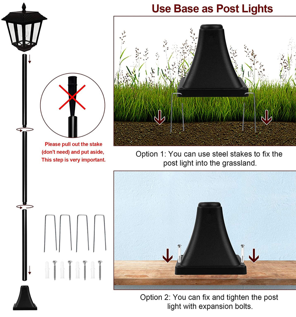 Lighteme 67 Inch Solar Lamp Post Lights, 100 Lumen Solar Powered Vintage Street Lights Outdoor, Warm White LED Edison Bulb Solar Post Light