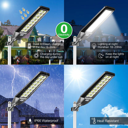 Lighteme Lot de 2 lampadaires solaires d'extérieur 1600 W 90 000 lumens, du crépuscule à l'aube, avec télécommande et détecteur de mouvement 