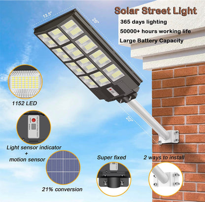Lighteme 1200W Commercial Solar Street Light , 100000LM Parking Lot Light Dusk to Dawn With Remote