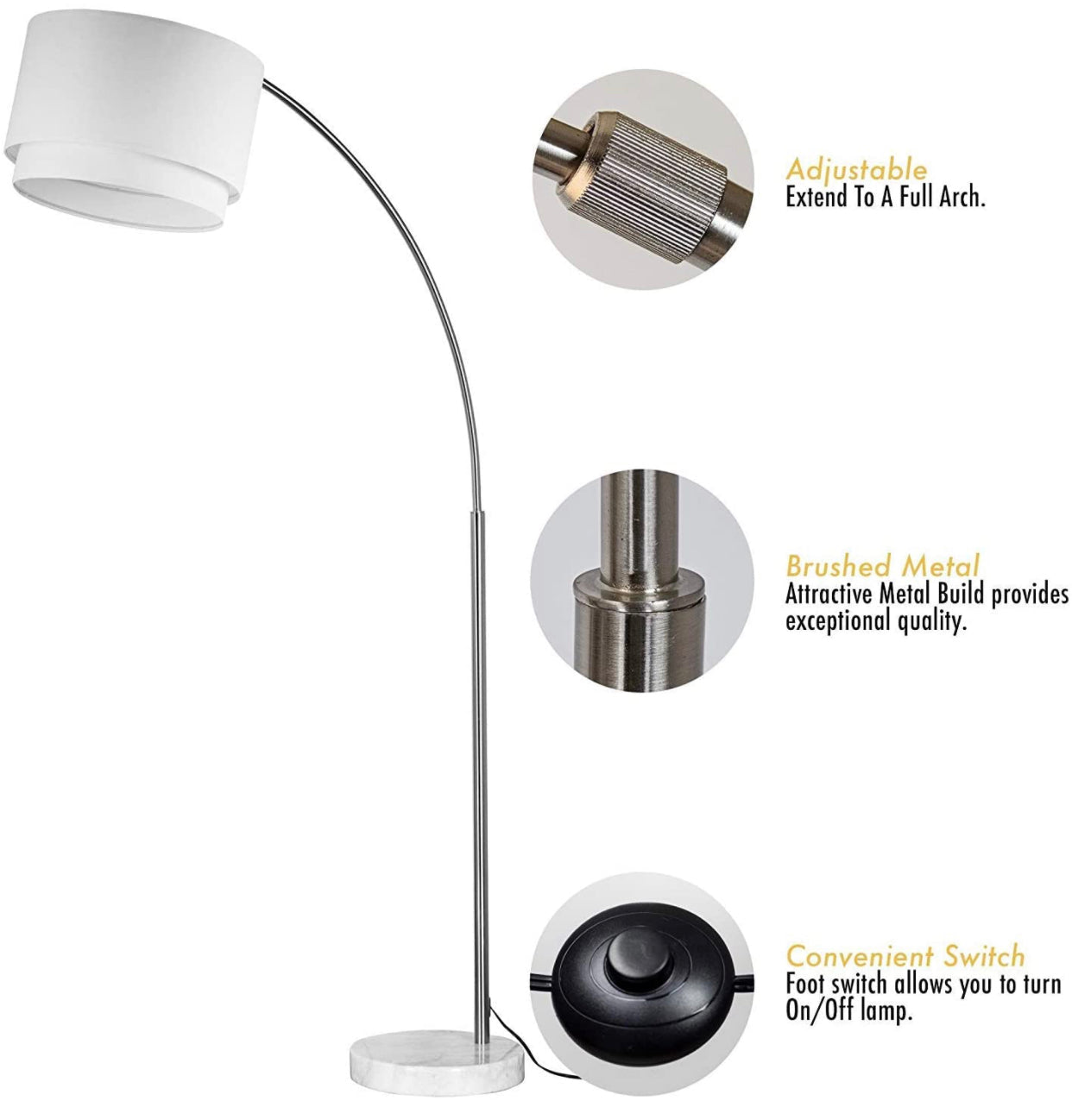 Lighteme Arc Floor Lamp with Unique Hanging Drum - Arching Over The Couch