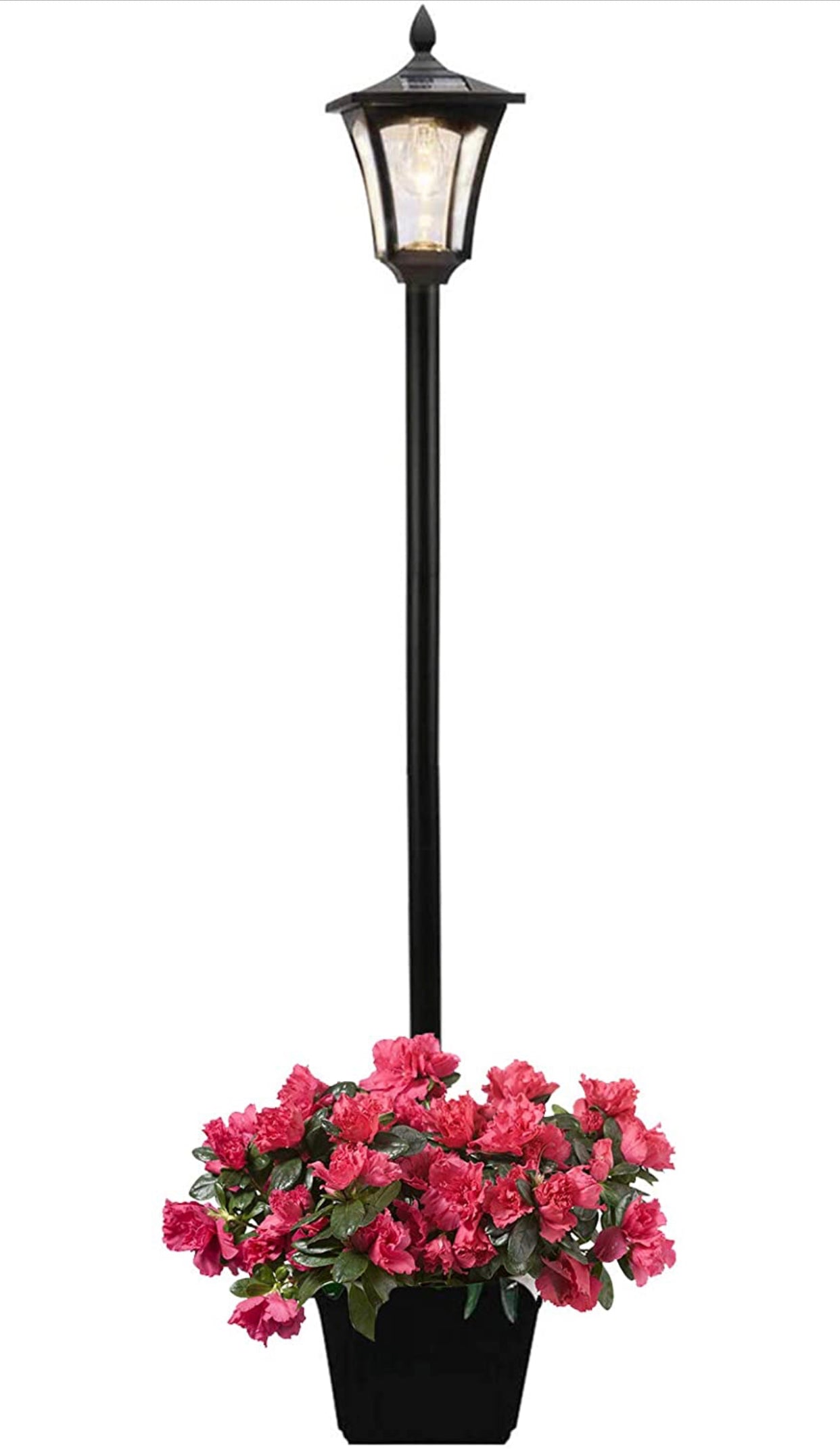 Lighteme 64 Inch Solar Lamp Post Lights Outdoor with Planter, 70 Lumen Solar Powered  with 4 Adjustable Height- Black