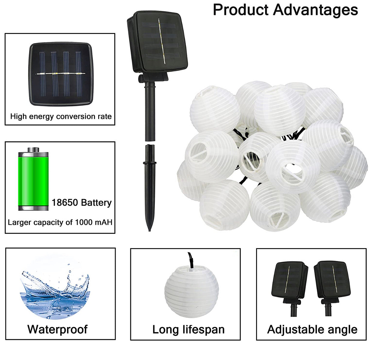 Lighteme 27Ft Solar Lamp Lantern Led Solar Garden Light Garland -10 Bulbs