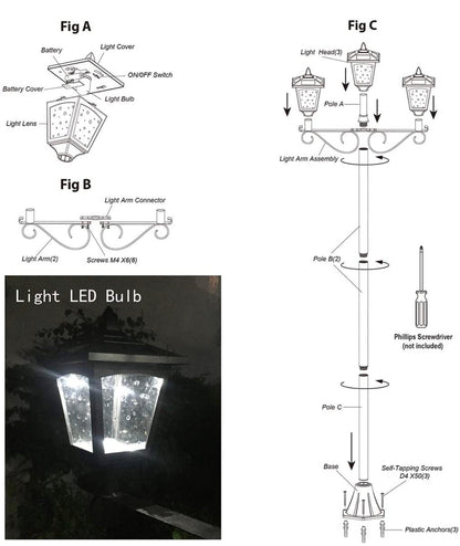 Lighteme 3 Fixture Outdoor Solar LED Lamp Post With 50 Lumen - 72Inch