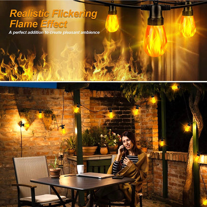 Lighteme 27Ft Solar Flickering LED Bulbs - Solar Panel Powered Hanging String Lights -12 Bulbs