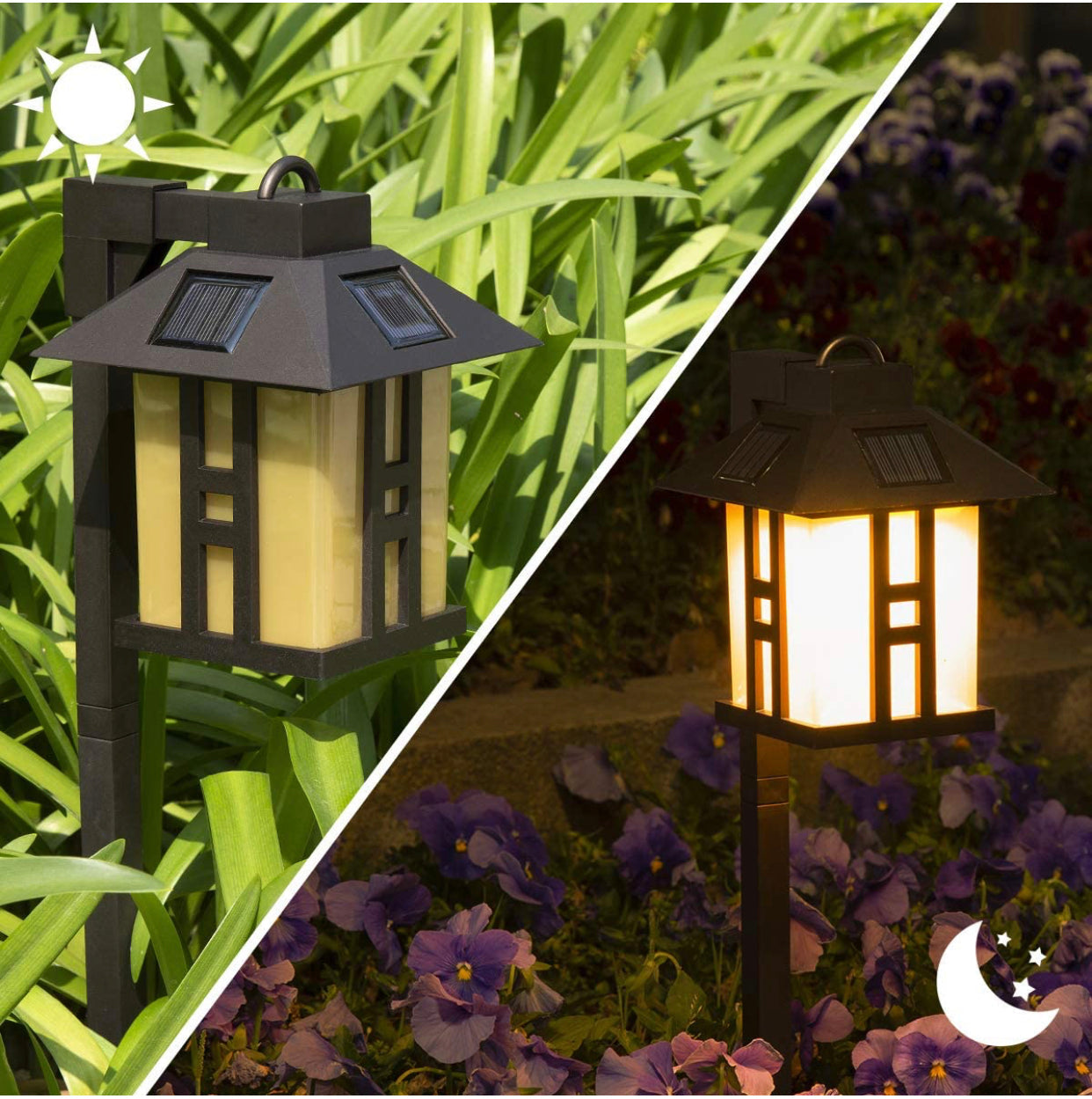 Lighteme Solar Powered Pathway Shepherd Hook Lights Asian Style (4 Pack)