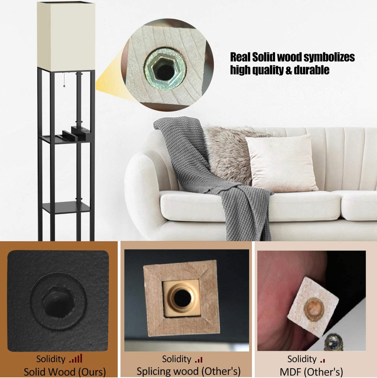 Lighteme Stehlampenladegerät – Regal-Stehlampe mit USB-Ladeanschlüssen und Steckdose 