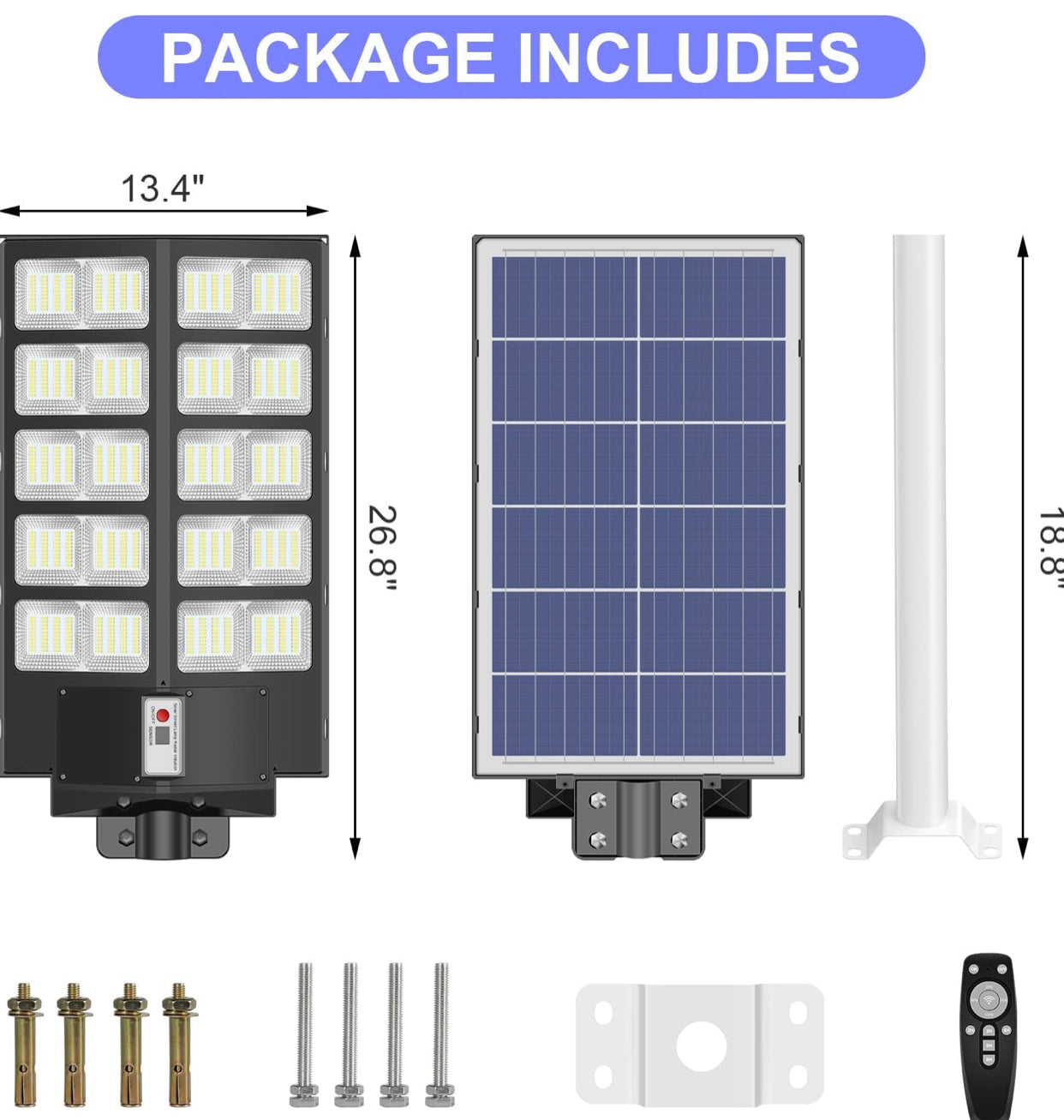 Lighteme 800W Commercial Solar Street Lights Dusk to Dawn , Motion Sensor, 75000LM for Street with Remote Control