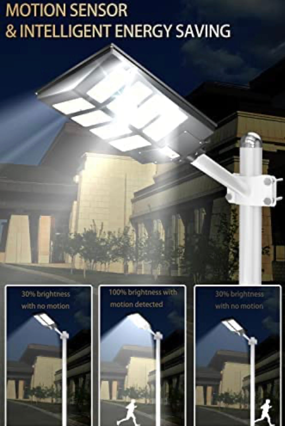 Lighteme 800W Commercial Solar Street Lights Dusk to Dawn , Motion Sensor, 75000LM for Street with Remote Control