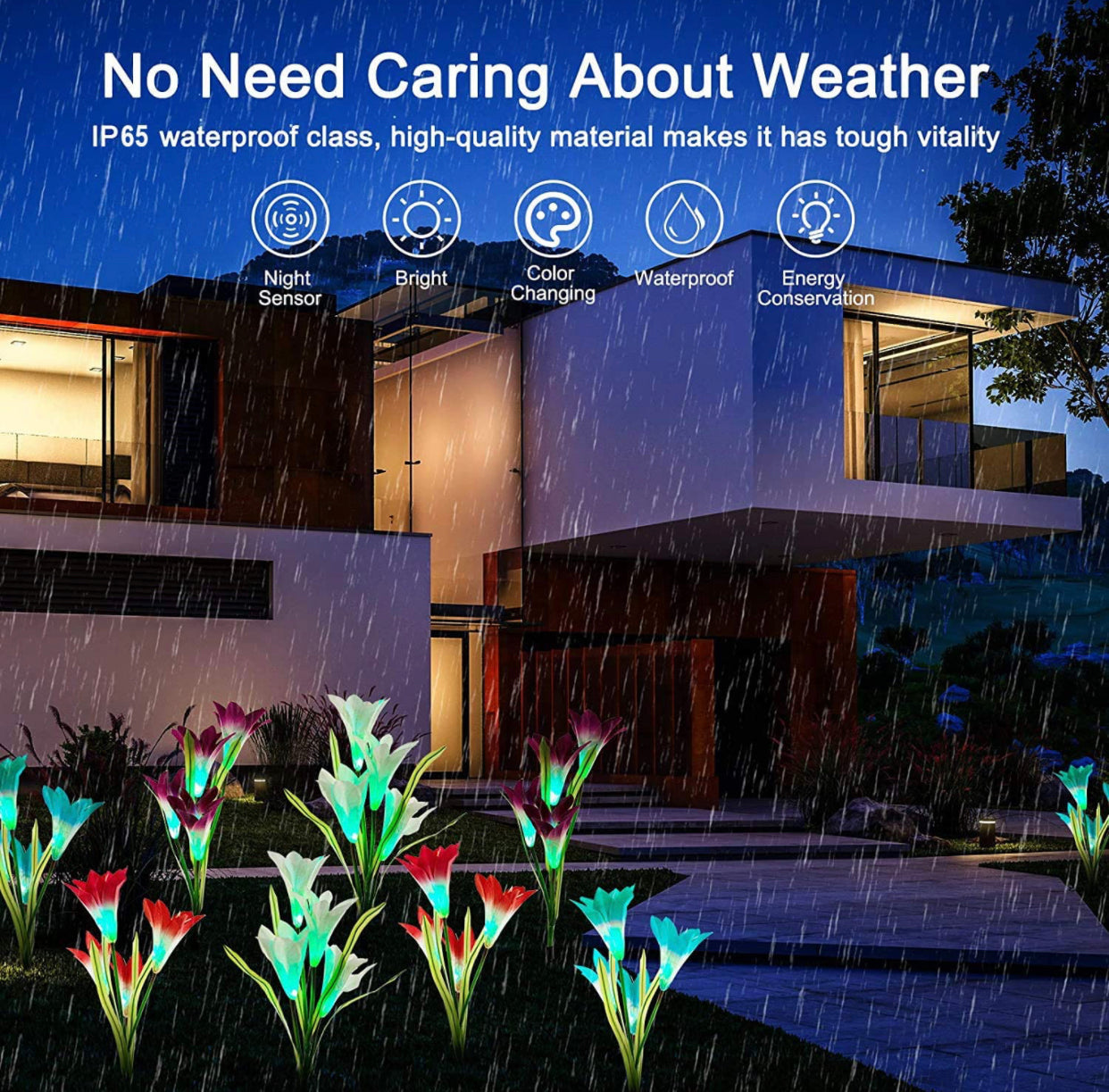 Lighteme Solar Lily Flower Lights (Pack of 4 = 16 Flowers)