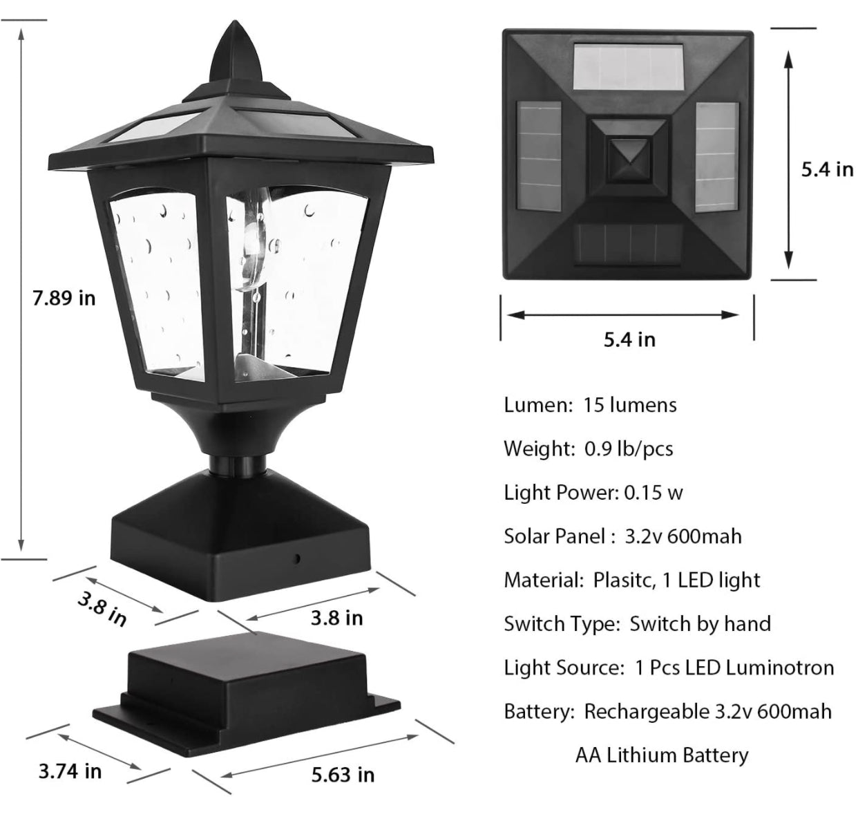 Lighteme Solar Post Cap Lights Outdoor for Wood Fence Posts Pathway, Deck, Pack of 2