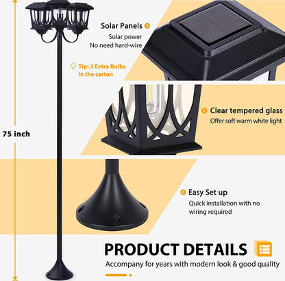 Lighteme Aluminum 74.8“ Outdoor Lamp Post Lights ,3-Head Waterproof Street Lights 60 Lumen