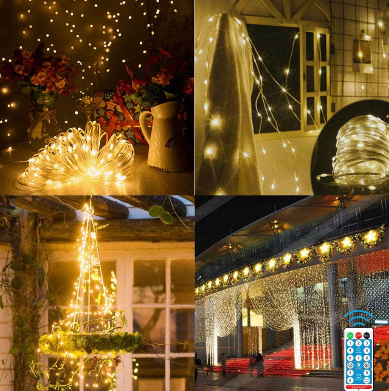 2PK Lighteme Solar String Lights Outdoor Copper Wire, Waterproof Solar Fairy Lights with 8 Lighting Modes