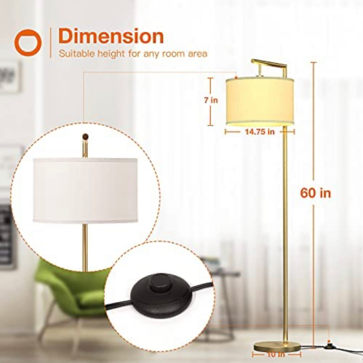 Lighteme Modern Floor Lamp, Classic Standing Lamp Reading Standing Light for Bedroom Living Room with LED Bulb