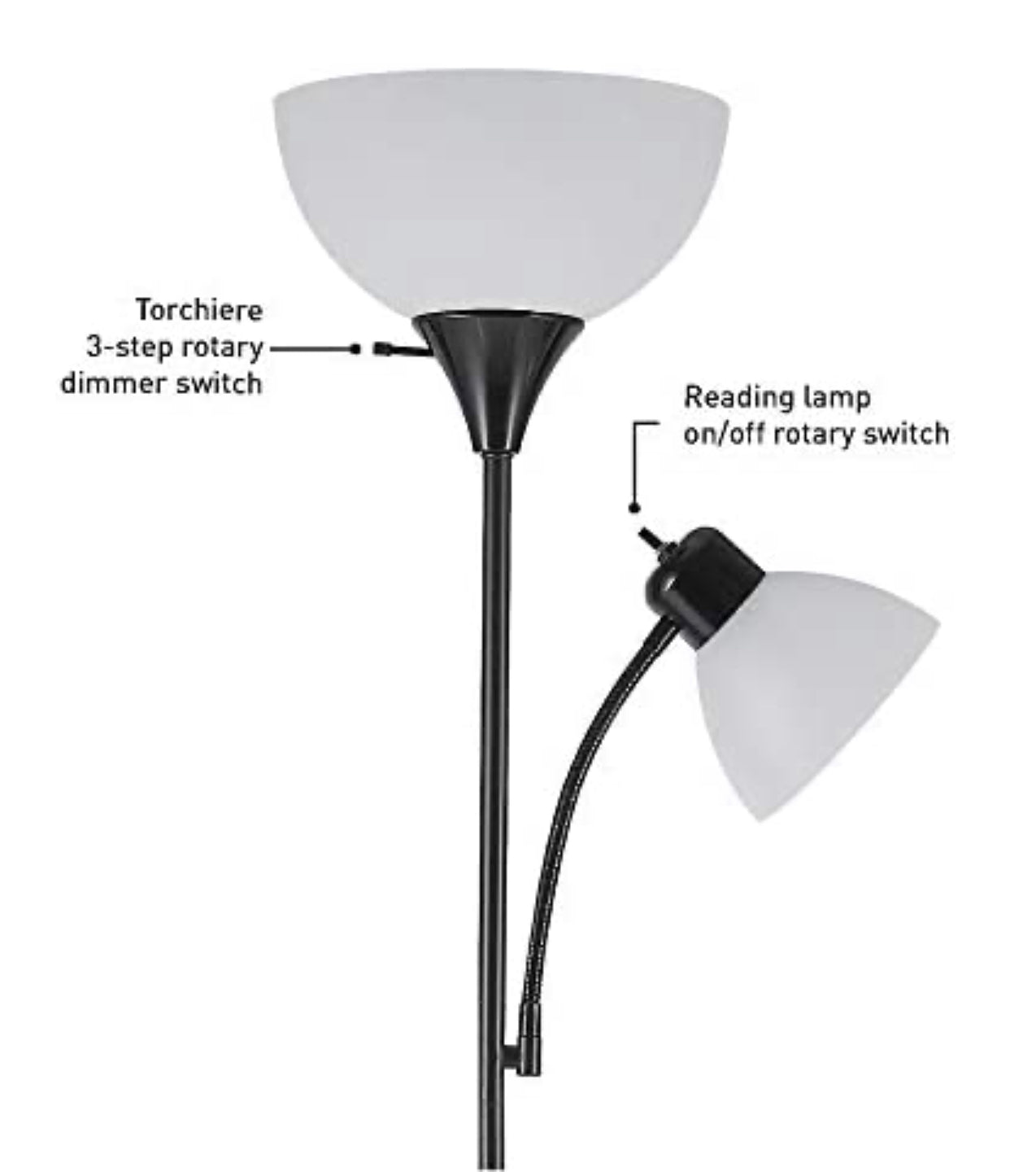Lighteme – High Brightness Torchiere Floor Lamp with 2 Reading Lights  Lamps with Efficient LED