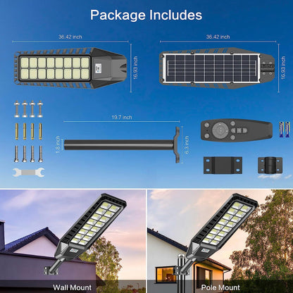 Lighteme Lot de 2 lampadaires solaires d'extérieur 1600 W 90 000 lumens, du crépuscule à l'aube, avec télécommande et détecteur de mouvement 