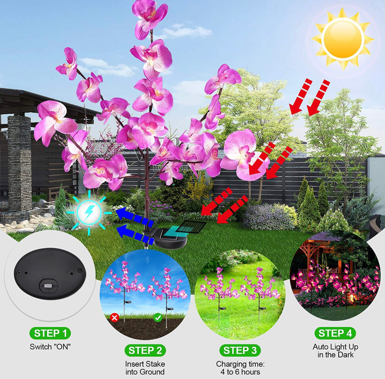 Lighteme 2 Pack Solar Orchid Flower Lights -40 Flowers