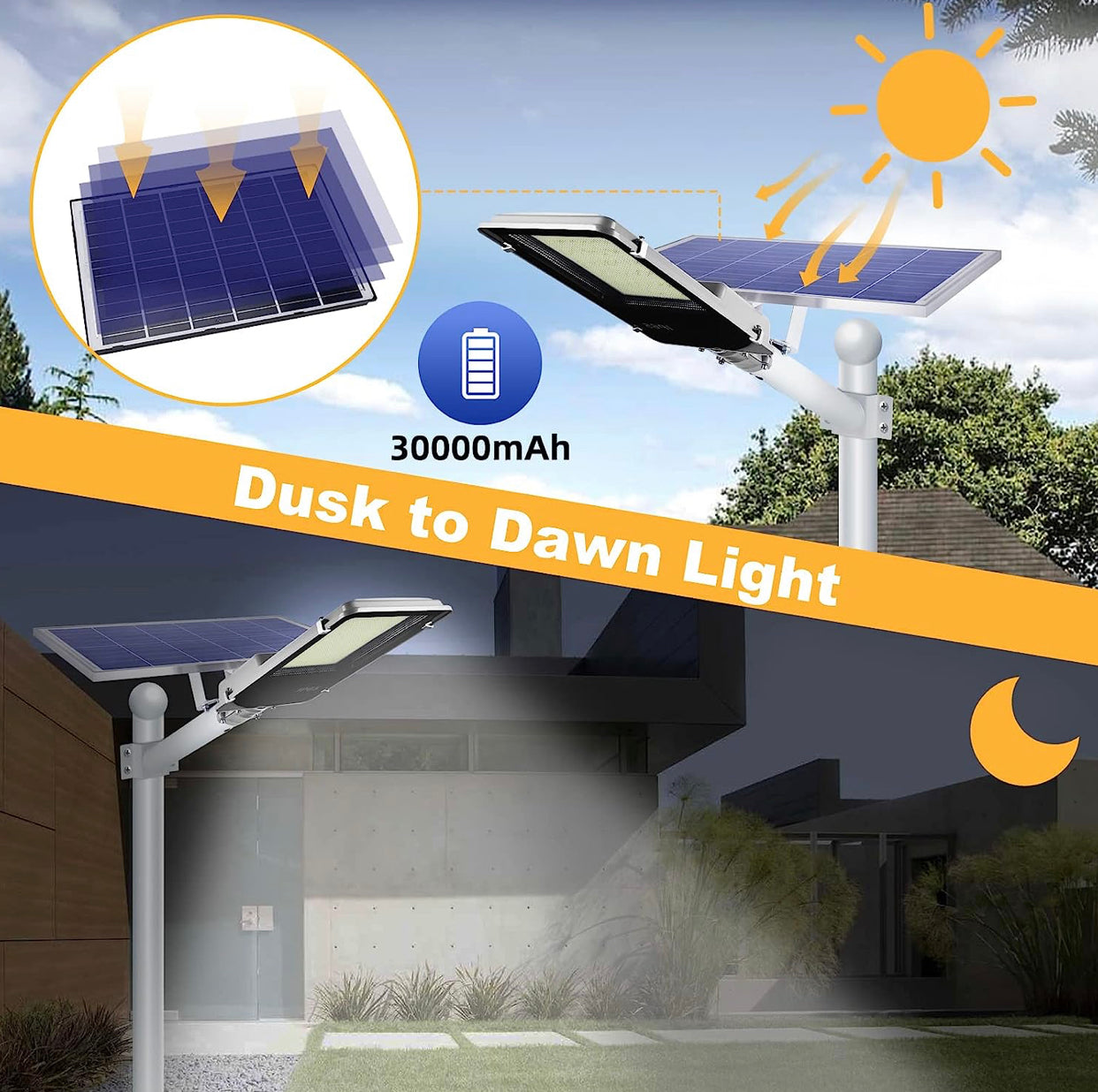 Lighteme 1000W Commercial Solar Street Light Outdoor 100000 Lumens Dusk to Dawn Solar with Remote Control