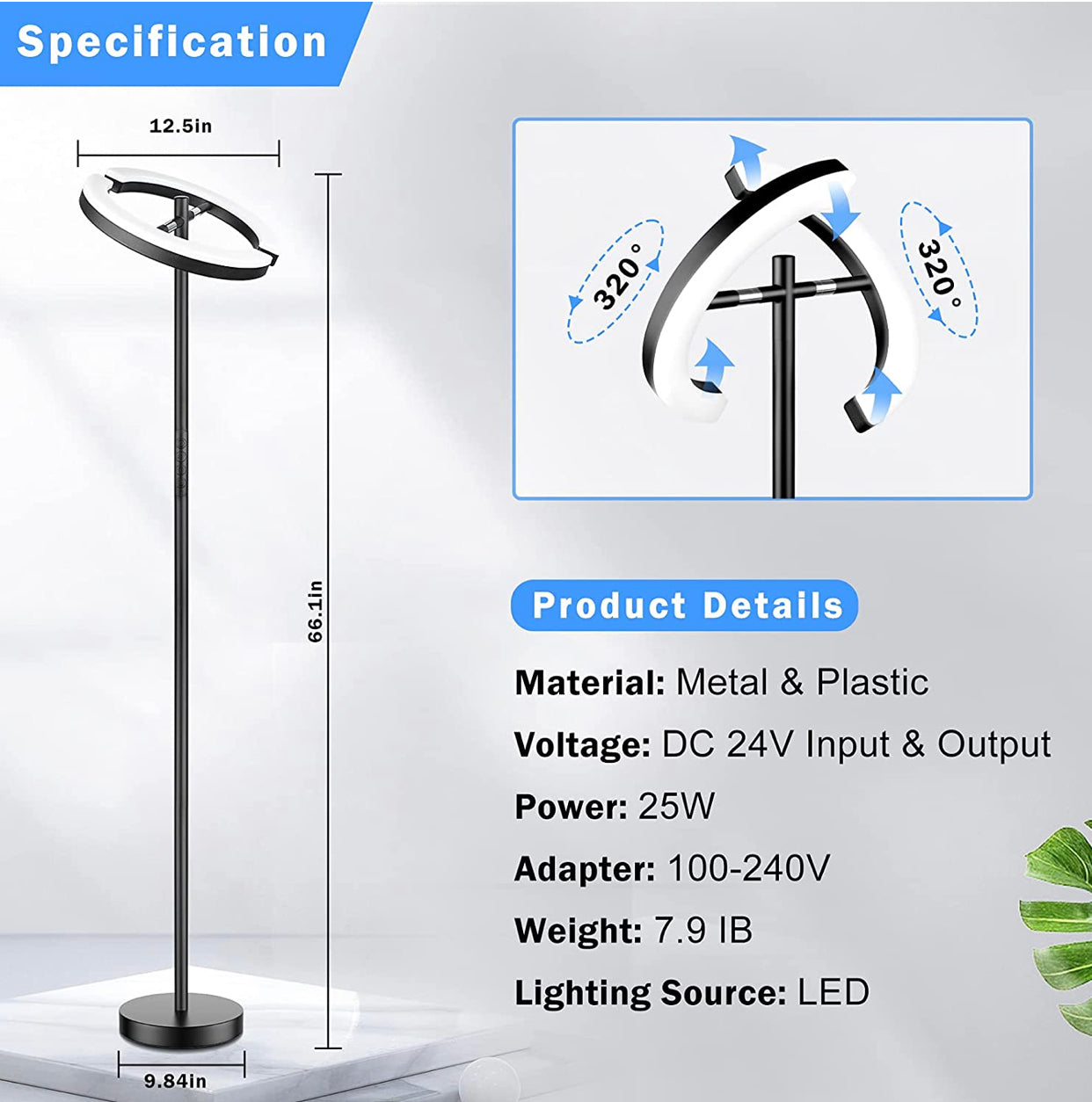 Lighteme Modern LED Torchiere Floor Lamp, Dimmable Uplight for Reading in Your Bedroom or Living Room