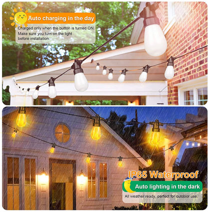 Lighteme 27Ft Solar Flickering LED Bulbs - Solar Panel Powered Hanging String Lights -12 Bulbs