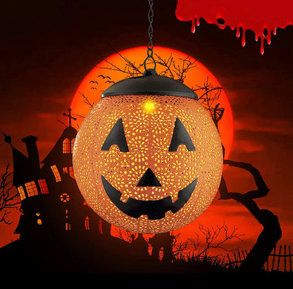 Lighteme Halloween Solar Hanging Lights Outdoor - Garden Solar Metal Lantern Decor, Solar Powered Led Waterproof Decorative Round