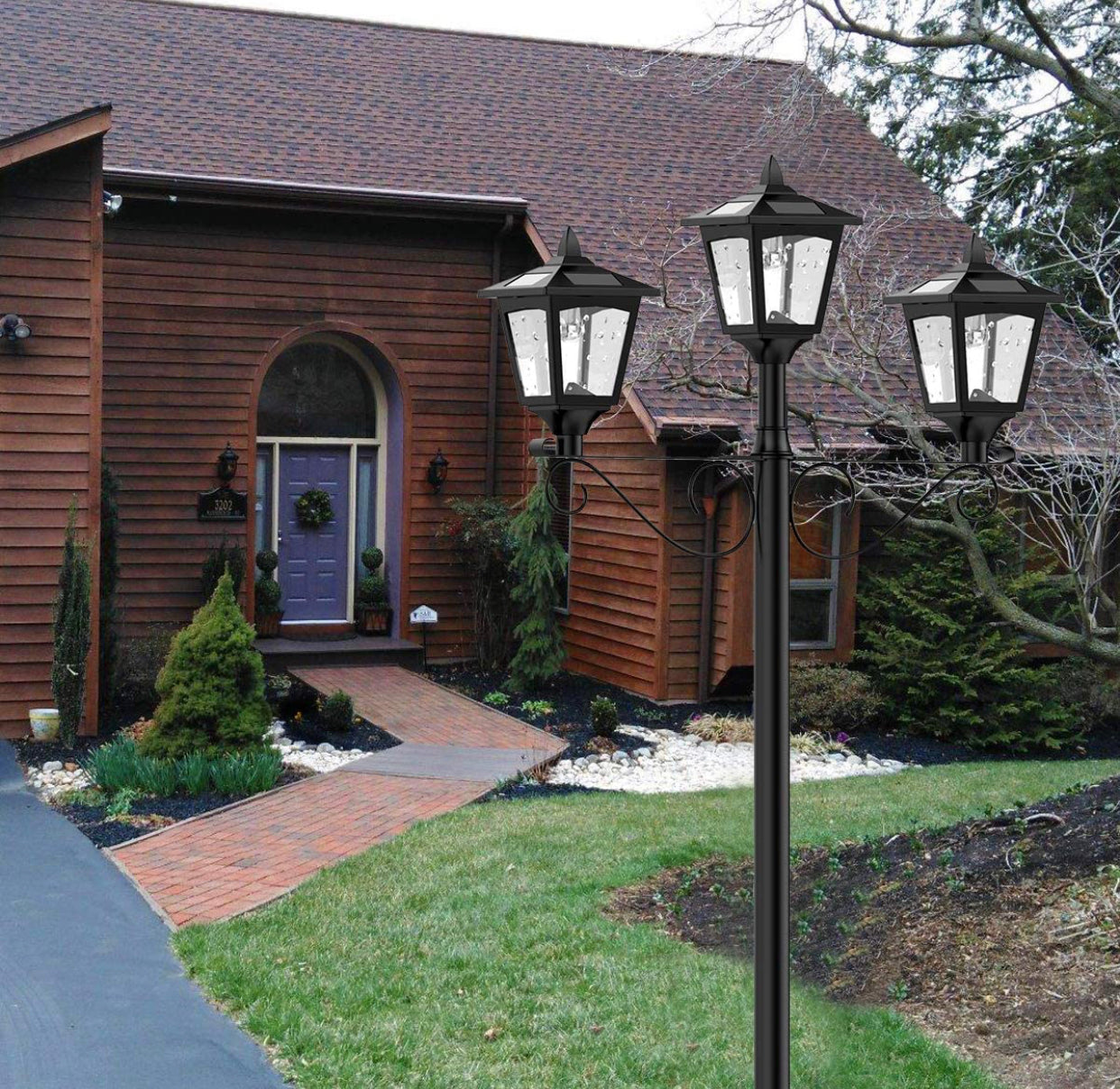 Lighteme 3 Fixture Outdoor Solar LED Lamp Post With 50 Lumen - 72Inch