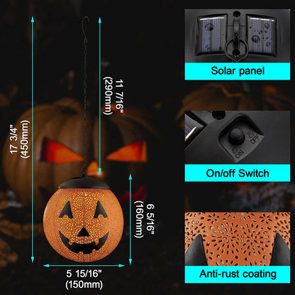Lighteme Halloween Solar Hanging Lights Outdoor - Garden Solar Metal Lantern Decor, Solar Powered Led Waterproof Decorative Round