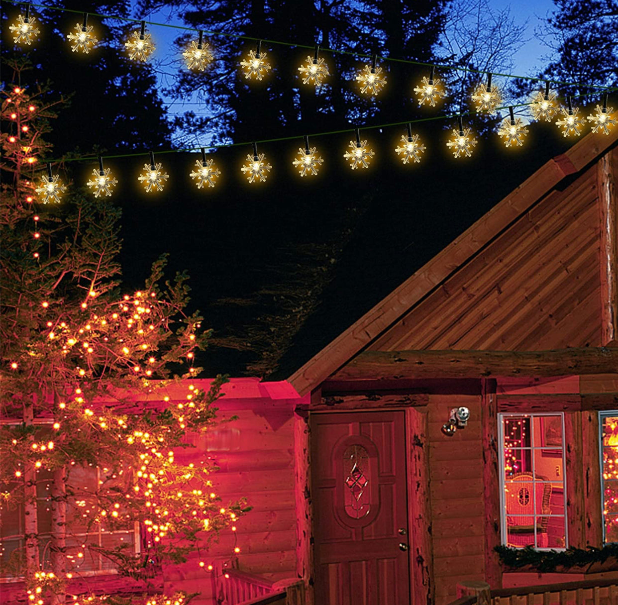 Lighteme 33Ft Solar Snowflake Twinkle Star String Lights, 100 LED Outdoor 8 Lighting Modes & Waterproof