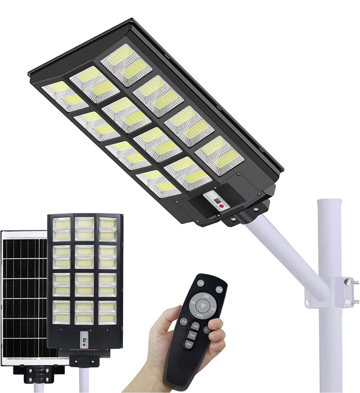 Lighteme 1200W Commercial Solar Street Light , 100000LM Parking Lot Light Dusk to Dawn With Remote
