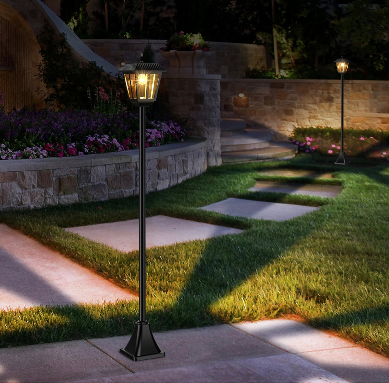 Lighteme Solar Post Lamp Set, Warm White Vintage Light (2-Pack)