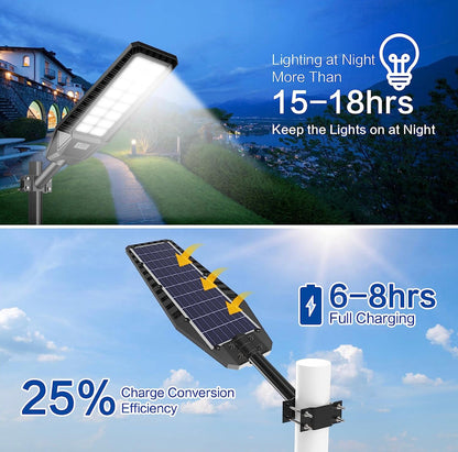 Lighteme Lot de 2 lampadaires solaires d'extérieur 1600 W 90 000 lumens, du crépuscule à l'aube, avec télécommande et détecteur de mouvement 