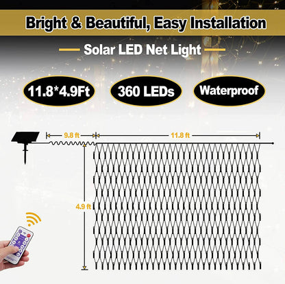 Lighteme Solar Net Mesh Lights 360 LED  with Remote, 11.8Ft x 4.9Ft Fence String Light