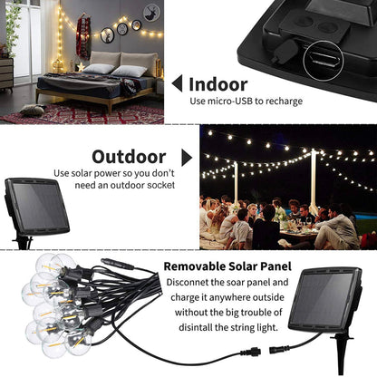 Lighteme 27 Ft Pro - Globe Solar LED Outdoor String Lights – Waterproof, G40 Retro Edison Filament Bulbs -Warm White