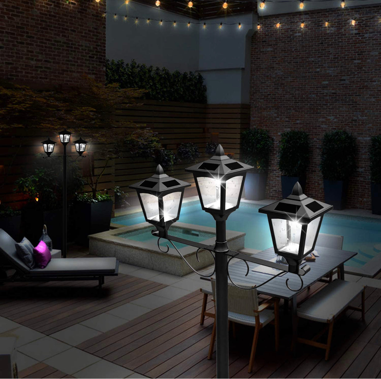 Lighteme 3 Fixture Outdoor Solar LED Lamp Post With 50 Lumen - 72Inch