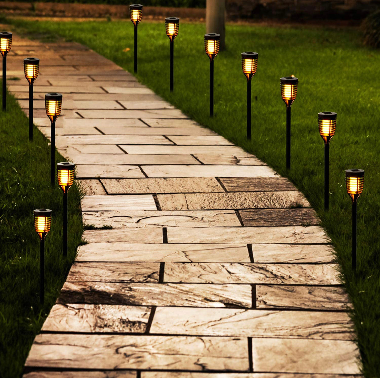 Lighteme 12 Pack Mini Solar Torch Light with Dancing Flickering Flame Lights Auto On/Off