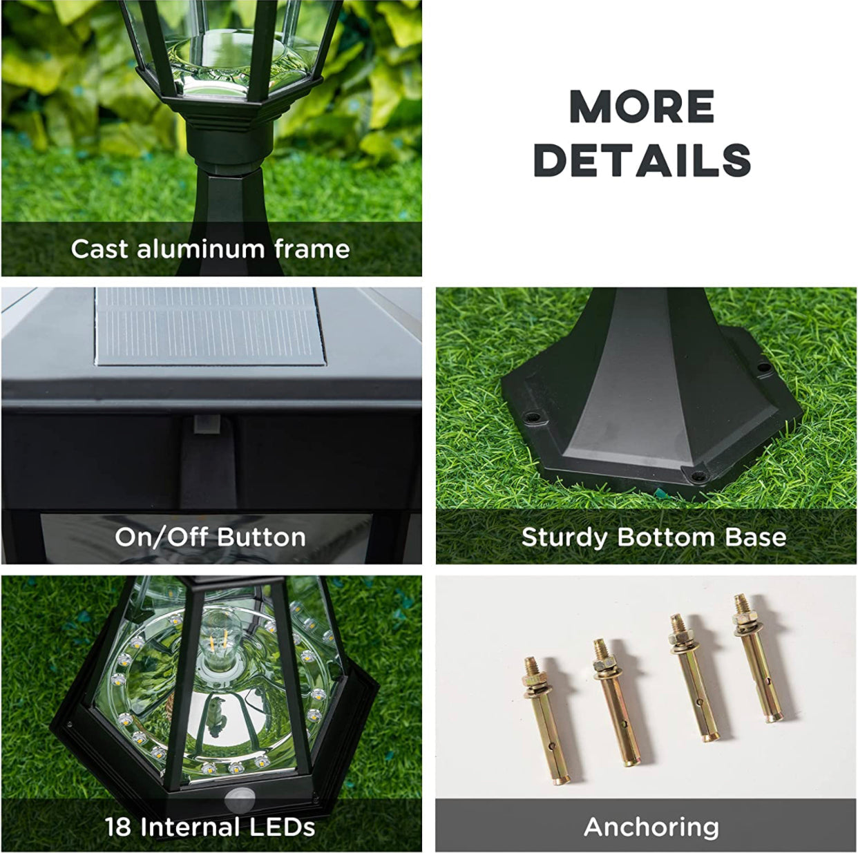 Lighteme 22" Solar Lamp Post Light, Outdoor Fixture with All Weather Aluminum, Motion Activated