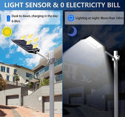 Lighteme 800W Commercial Solar Street Lights Dusk to Dawn , Motion Sensor, 75000LM for Street with Remote Control