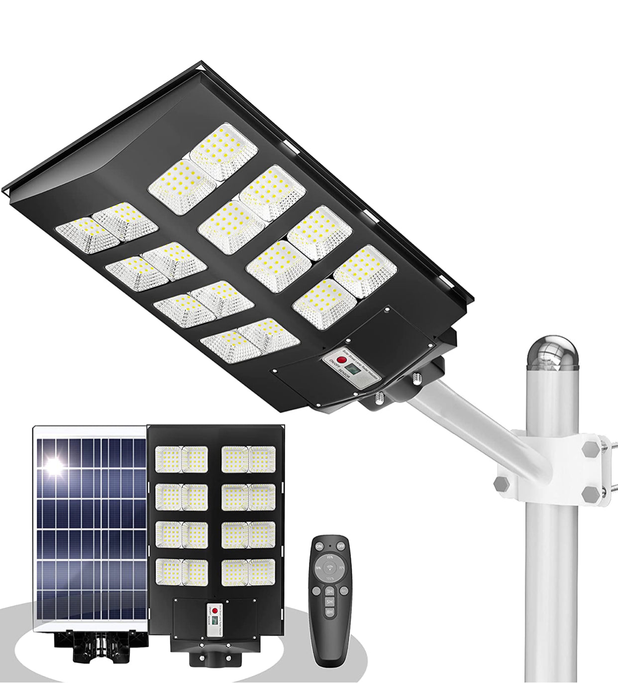 Lighteme 800W Commercial Solar Street Lights Dusk to Dawn , Motion Sensor, 75000LM for Street with Remote Control