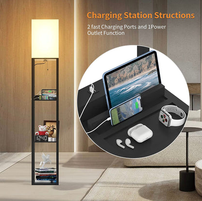 Lighteme Stehlampenladegerät – Regal-Stehlampe mit USB-Ladeanschlüssen und Steckdose 