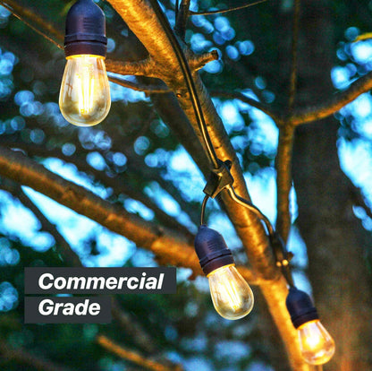 Lighteme 24Ft Plug-In LED Outdoor String Lights Waterproof- Hanging, Dimmable 2W Vintage Edison Bulbs